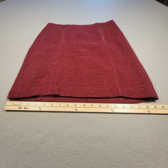 LOFT Textured Tweed Mini Skirt Burgundy Cotton Blend Double Zip Feature Size 2 - Picture 7 of 7